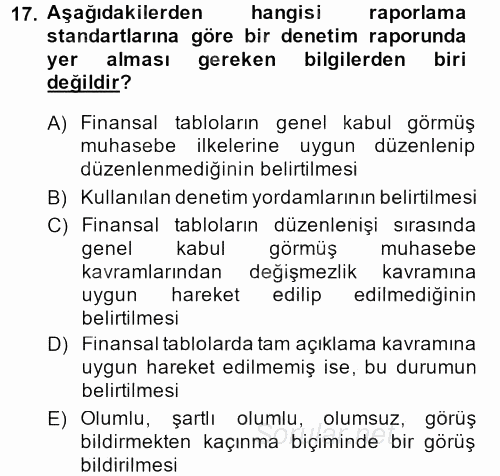 Muhasebe Denetimi 2013 - 2014 Dönem Sonu Sınavı 17.Soru