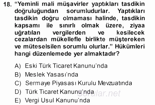 Muhasebe Denetimi 2013 - 2014 Dönem Sonu Sınavı 18.Soru