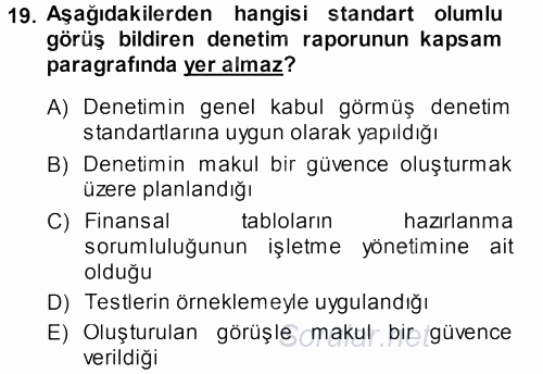 Muhasebe Denetimi 2013 - 2014 Dönem Sonu Sınavı 19.Soru