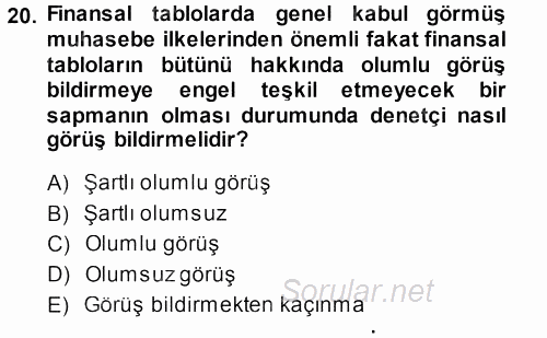 Muhasebe Denetimi 2013 - 2014 Dönem Sonu Sınavı 20.Soru