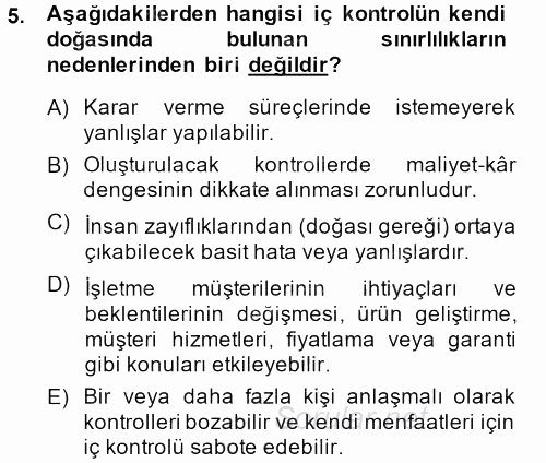 Muhasebe Denetimi 2013 - 2014 Dönem Sonu Sınavı 5.Soru