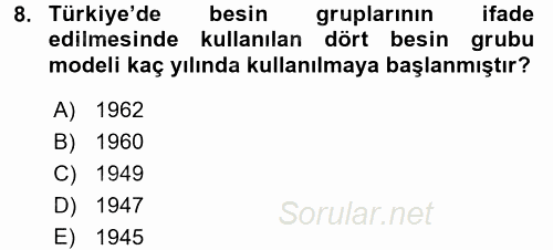 Genel Beslenme 2015 - 2016 Ara Sınavı 8.Soru