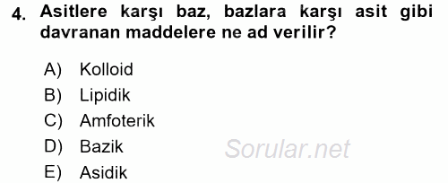 Hücre Kimyası 2015 - 2016 Dönem Sonu Sınavı 4.Soru