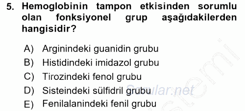 Hücre Kimyası 2015 - 2016 Dönem Sonu Sınavı 5.Soru