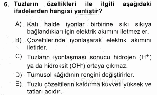 Hücre Kimyası 2015 - 2016 Dönem Sonu Sınavı 6.Soru