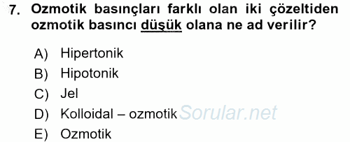 Hücre Kimyası 2015 - 2016 Dönem Sonu Sınavı 7.Soru