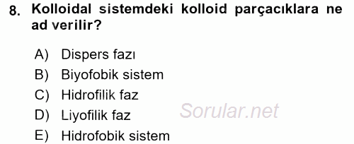 Hücre Kimyası 2015 - 2016 Dönem Sonu Sınavı 8.Soru