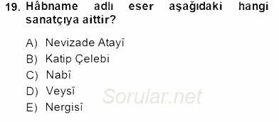 XVII. Yüzyıl Türk Edebiyatı 2014 - 2015 Dönem Sonu Sınavı 19.Soru