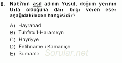 XVII. Yüzyıl Türk Edebiyatı 2014 - 2015 Dönem Sonu Sınavı 8.Soru
