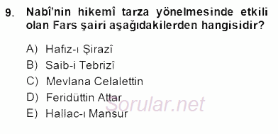 XVII. Yüzyıl Türk Edebiyatı 2014 - 2015 Dönem Sonu Sınavı 9.Soru