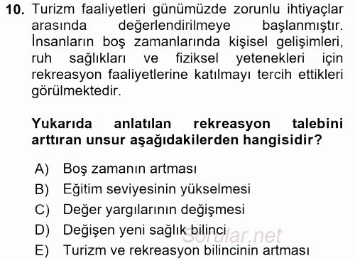 Otel İşletmelerinde Destek Hizmetleri 2017 - 2018 Dönem Sonu Sınavı 10.Soru