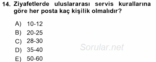 Otel İşletmelerinde Destek Hizmetleri 2017 - 2018 Dönem Sonu Sınavı 14.Soru
