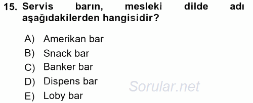 Otel İşletmelerinde Destek Hizmetleri 2017 - 2018 Dönem Sonu Sınavı 15.Soru