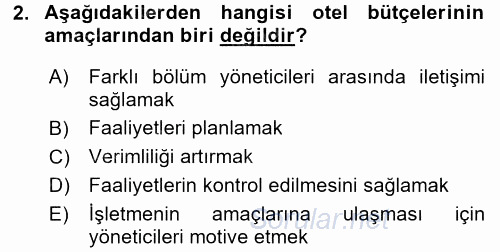 Otel İşletmelerinde Destek Hizmetleri 2017 - 2018 Dönem Sonu Sınavı 2.Soru