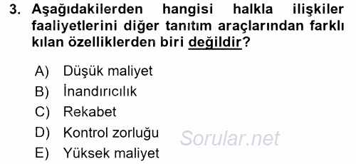 Otel İşletmelerinde Destek Hizmetleri 2017 - 2018 Dönem Sonu Sınavı 3.Soru