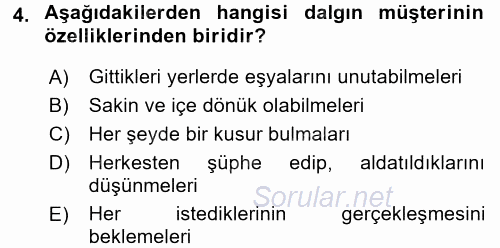 Otel İşletmelerinde Destek Hizmetleri 2017 - 2018 Dönem Sonu Sınavı 4.Soru