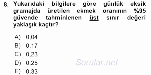 İstatistik 2 2015 - 2016 Ara Sınavı 8.Soru