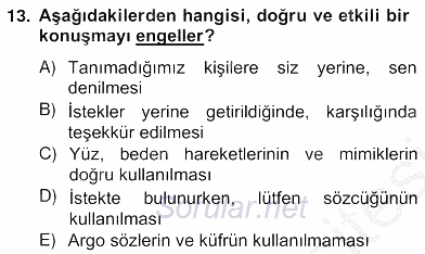 Sözlü ve Sözsüz İletişim 2012 - 2013 Ara Sınavı 13.Soru