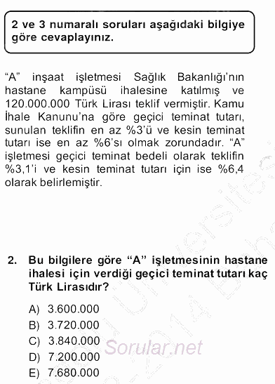 İnşaat ve Gayrimenkul Muhasebesi 2013 - 2014 Ara Sınavı 2.Soru