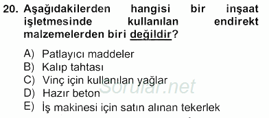 İnşaat ve Gayrimenkul Muhasebesi 2013 - 2014 Ara Sınavı 20.Soru
