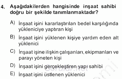 İnşaat ve Gayrimenkul Muhasebesi 2013 - 2014 Ara Sınavı 4.Soru