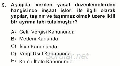İnşaat ve Gayrimenkul Muhasebesi 2013 - 2014 Ara Sınavı 9.Soru
