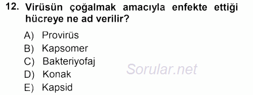 Genel Biyoloji 1 2013 - 2014 Tek Ders Sınavı 12.Soru