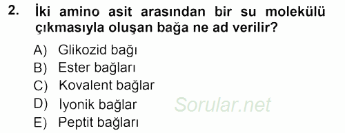 Genel Biyoloji 1 2013 - 2014 Tek Ders Sınavı 2.Soru