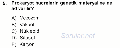Genel Biyoloji 1 2013 - 2014 Tek Ders Sınavı 5.Soru