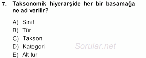 Genel Biyoloji 1 2013 - 2014 Tek Ders Sınavı 7.Soru