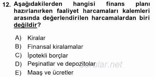 İş Planı 2016 - 2017 Dönem Sonu Sınavı 12.Soru