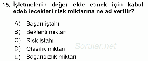 İş Planı 2016 - 2017 Dönem Sonu Sınavı 15.Soru