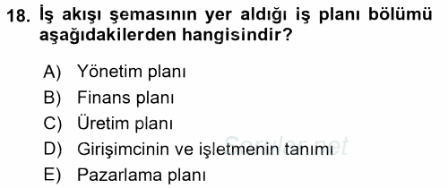 İş Planı 2016 - 2017 Dönem Sonu Sınavı 18.Soru