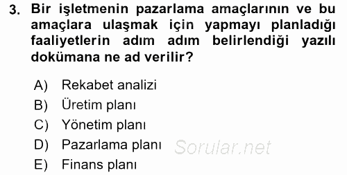İş Planı 2016 - 2017 Dönem Sonu Sınavı 3.Soru