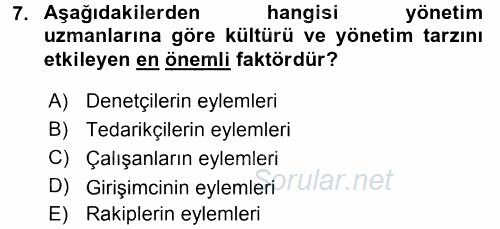 İş Planı 2016 - 2017 Dönem Sonu Sınavı 7.Soru