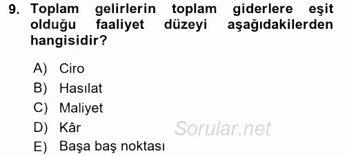 İş Planı 2016 - 2017 Dönem Sonu Sınavı 9.Soru