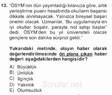 Haber Toplama Teknikleri 2013 - 2014 Ara Sınavı 13.Soru