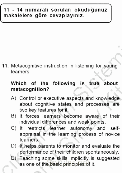 İleri Okuma Ve Yazma Becerileri 2 2012 - 2013 Dönem Sonu Sınavı 11.Soru