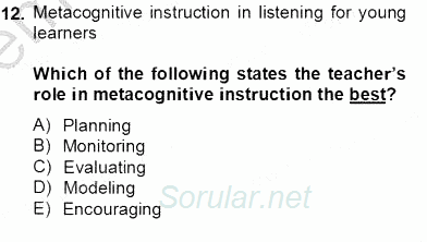 İleri Okuma Ve Yazma Becerileri 2 2012 - 2013 Dönem Sonu Sınavı 12.Soru