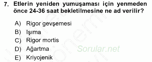 Yiyecek Üretim Temelleri 2015 - 2016 Dönem Sonu Sınavı 7.Soru