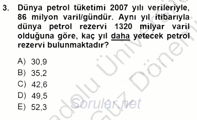 Geleneksel Enerji Kaynakları 2012 - 2013 Dönem Sonu Sınavı 3.Soru