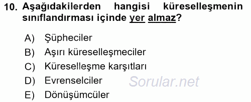 Uluslararası İletişim 2016 - 2017 3 Ders Sınavı 10.Soru