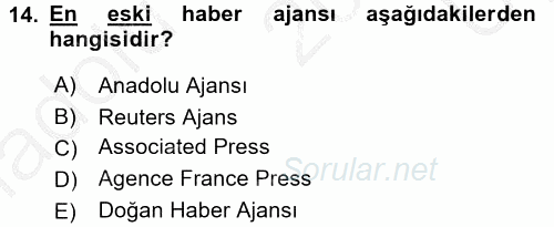 Uluslararası İletişim 2016 - 2017 3 Ders Sınavı 14.Soru