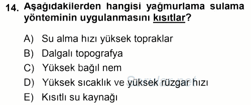 Tarımsal Yapılar ve Sulama 2014 - 2015 Tek Ders Sınavı 14.Soru