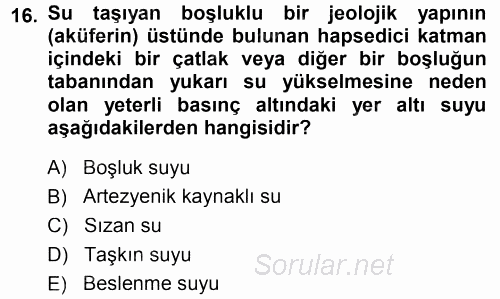 Tarımsal Yapılar ve Sulama 2014 - 2015 Tek Ders Sınavı 16.Soru