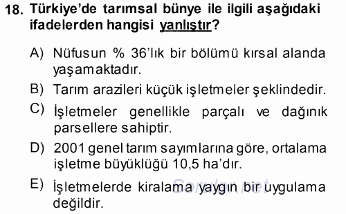 Tarımsal Yapılar ve Sulama 2014 - 2015 Tek Ders Sınavı 18.Soru
