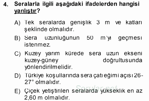 Tarımsal Yapılar ve Sulama 2014 - 2015 Tek Ders Sınavı 4.Soru