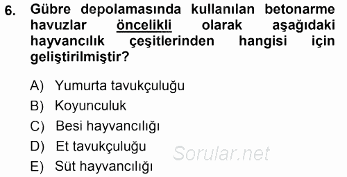 Tarımsal Yapılar ve Sulama 2014 - 2015 Tek Ders Sınavı 6.Soru