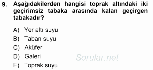 Tarımsal Yapılar ve Sulama 2014 - 2015 Tek Ders Sınavı 9.Soru