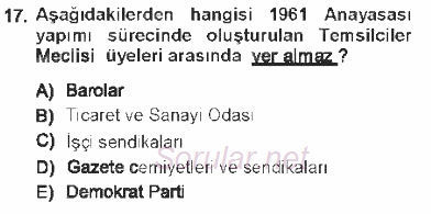 Anayasa 1 2012 - 2013 Tek Ders Sınavı 17.Soru